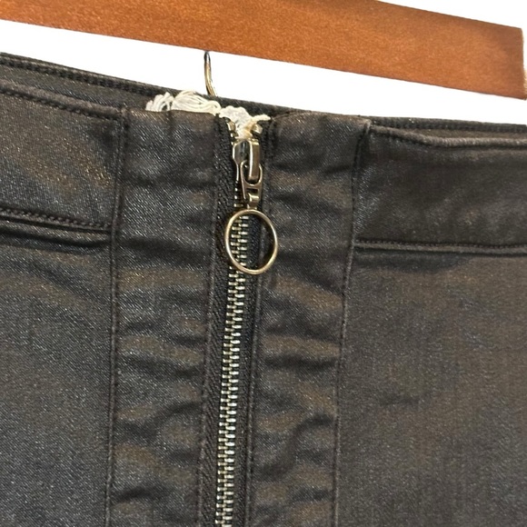 (Sold)Altar'd State Women's Black Coated Zipper Front Stretch Mini Skirt  Large - Picture 2 of 7